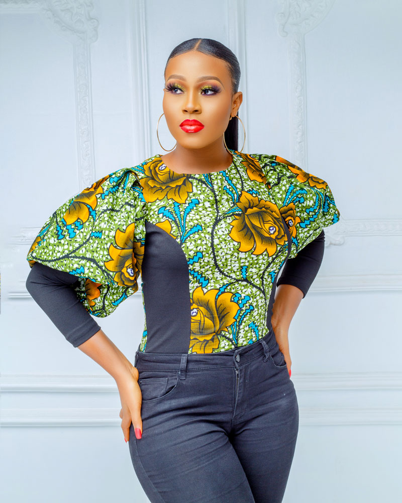 Ankara Vintage Sleeve Top - Green - dlooksbykiki eStore