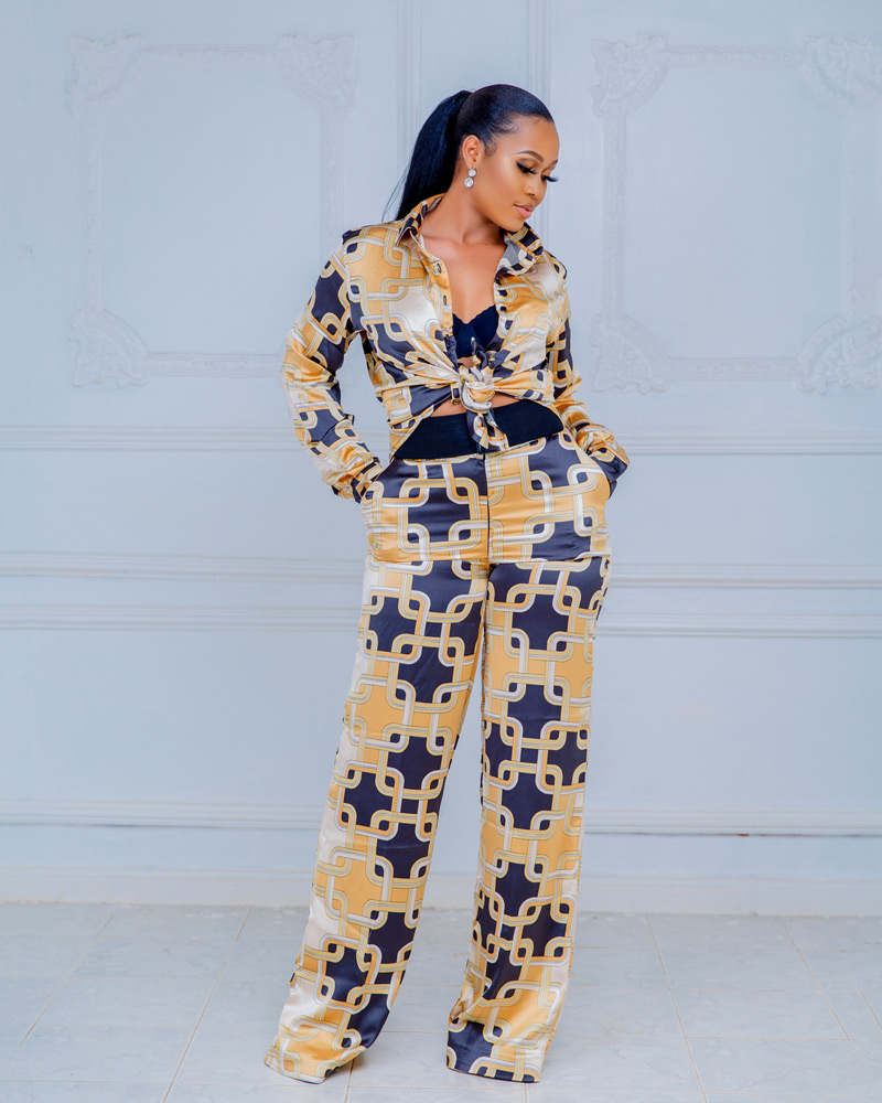 Silk Palazzo Pant and Shirt (BROWN) - dlooksbykiki eStore