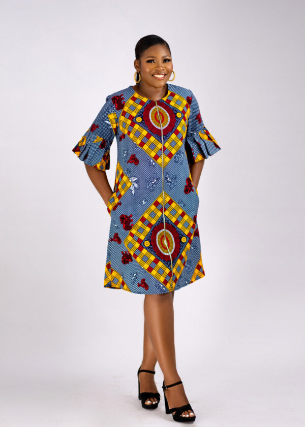 MULTICOLOR AMAKA A-LINE FRILL SLEEVES ZIPPER DRESS