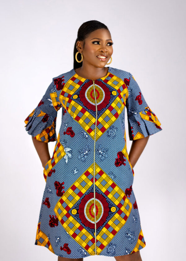 MULTICOLOR AMAKA A-LINE FRILL SLEEVES ZIPPER DRESS