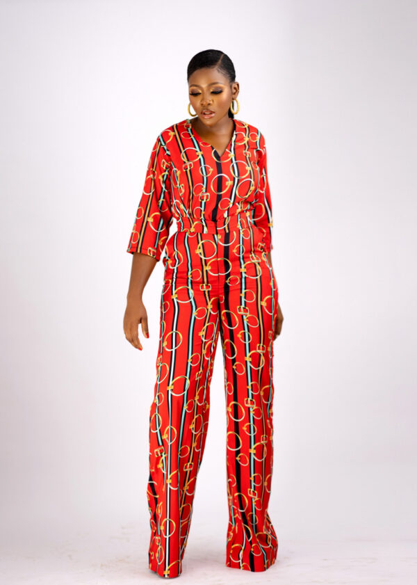 OMA RED SLEEVE TOP AND High Waist Palazzo Pants