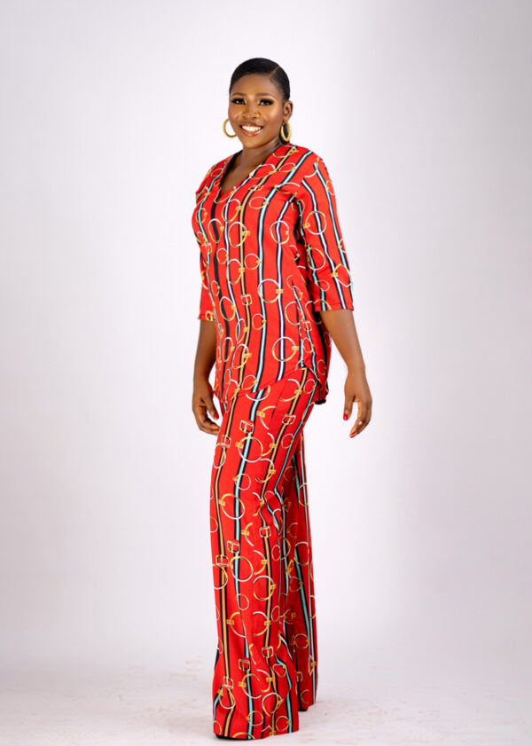 OMA RED SLEEVE TOP AND High Waist Palazzo Pants